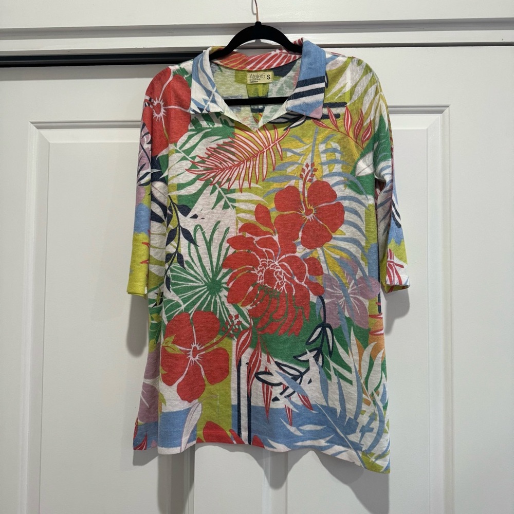Atelier 5 by Gozde Yilmaz / colorful floral women’s blouse, Small / vacation